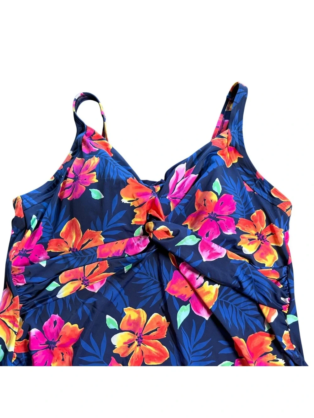 LANDS END plus size underwire floral twist front tankini swim top size 24W NWT
